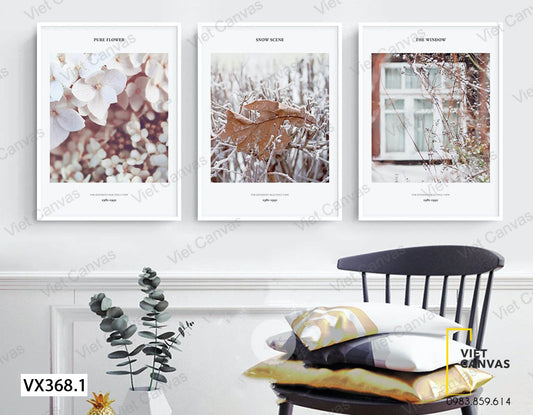 Bộ 3 Tranh Hoa, Lá Khô Và Khung Cửa Sổ - VX368.1