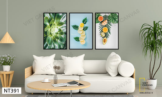 Bộ 3 Tranh Hoa Lá Quả Tươi Mát - NT391