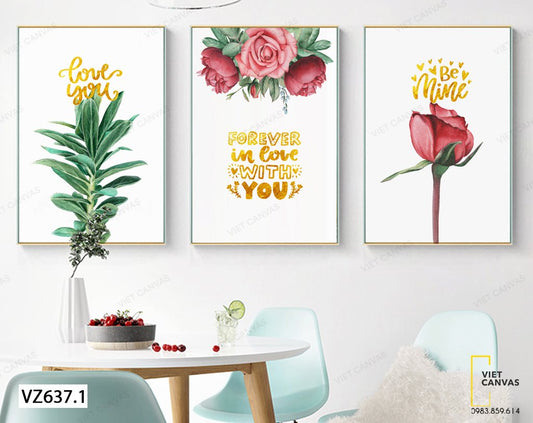 Bộ 3 Tranh Hoa Lá Tươi Thắm - VZ637.1