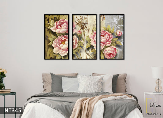 Bộ 3 Tranh Hoa Mẫu Đơn Nở Rộ - NT345