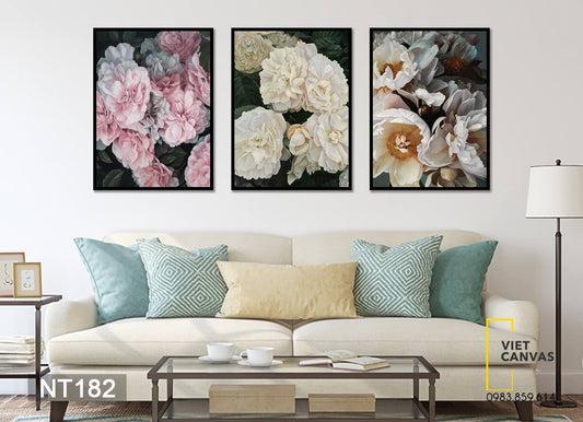 Bộ 3 Tranh Hoa Mẫu Đơn Rực Rỡ - NT182