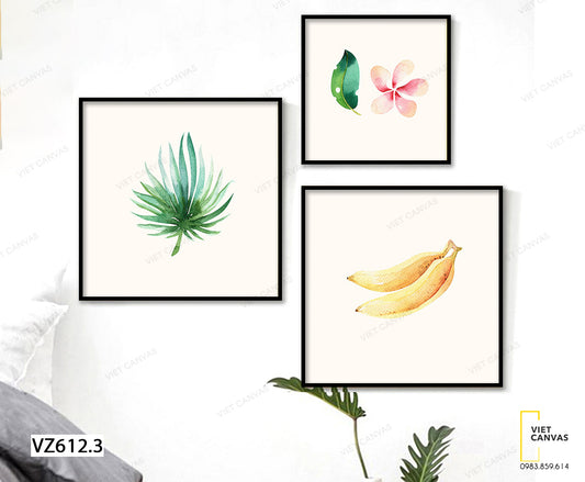 Bộ 3 Tranh Hoa Quả Và Lá Xanh - VZ612.3