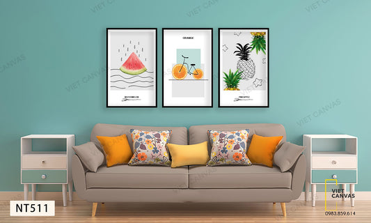 Bộ 3 Tranh Hoa Quả Dễ Thương Và Lọ Lá Cây - NT511