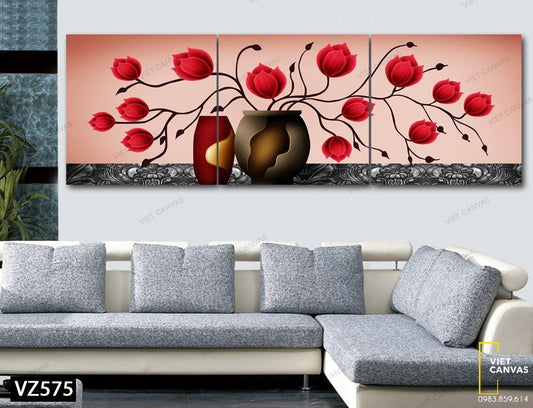 Bộ 3 Tranh Hoa Rực Rỡ Sắc Đỏ - VZ575