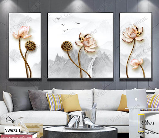Bộ 3 Tranh Hoa Sen - VW673.1