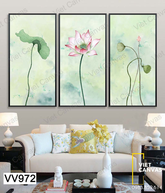 Bộ 3 Tranh Đầm Hoa Sen - VV972