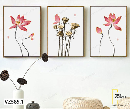 Bộ 3 Tranh Hoa Sen Rực Rỡ - VZ585.1