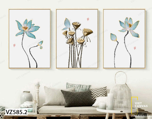 Bộ 3 Tranh Hoa Sen Và Gương Sen - VZ585.2