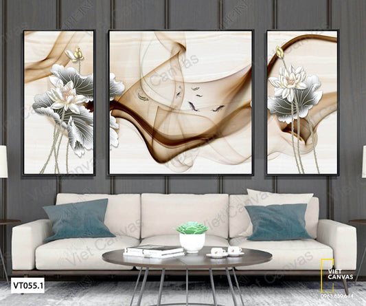 Bộ 3 Tranh Hoa Sen Và Cá - VT055.1