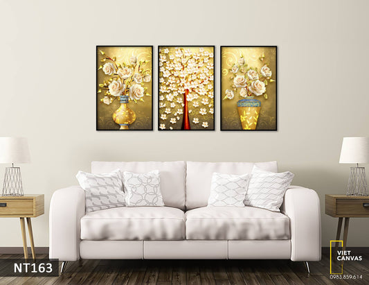 Bộ 3 Tranh Hoa Sắc Trắng Nhẹ Nhàng - NT163