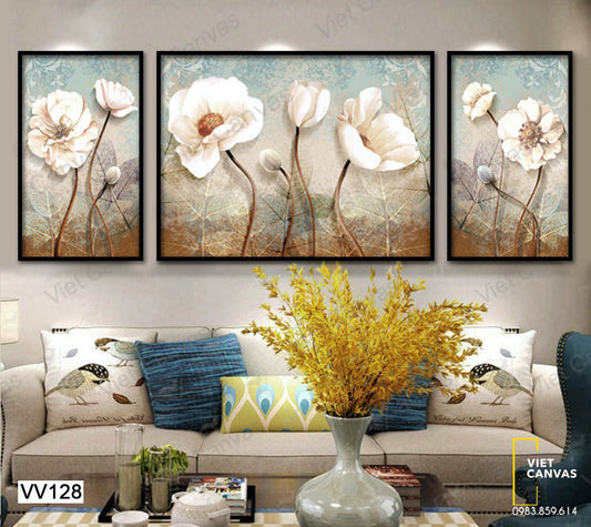 Bộ 3 Tranh Những Cây Hoa Trắng - VV128