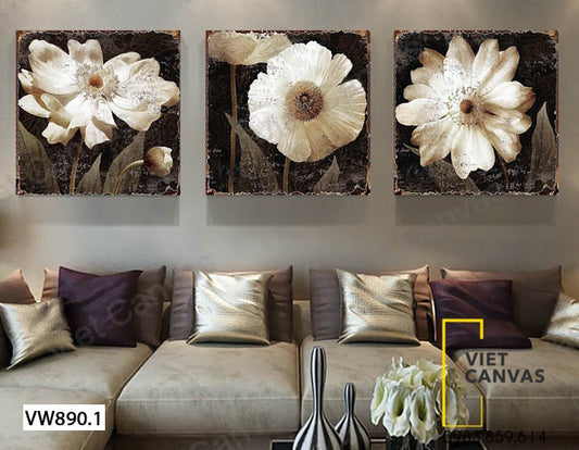 Bộ 3 Tranh Những Bông Hoa Trắng - VW890.1