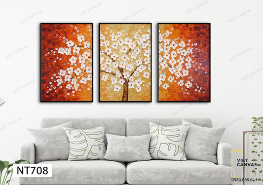 Bộ 3 Tranh Cây Hoa Trắng - NT708