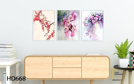 Bộ 3 Tranh Hoa Trong Sương Sớm - HD668