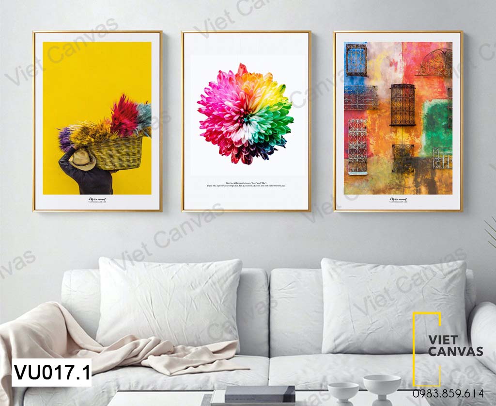 Bộ 3 Tranh Hoa Và Bức Tường - VU017.1