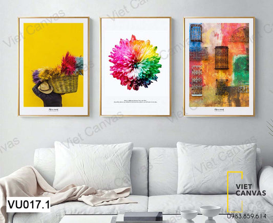 Bộ 3 Tranh Hoa Và Bức Tường - VU017.1
