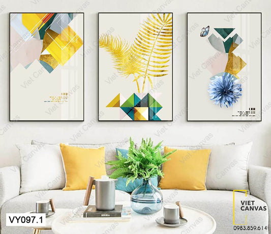 Bộ 3 Tranh Hoa Và Lá Cây Ấn Tượng - VY097.1