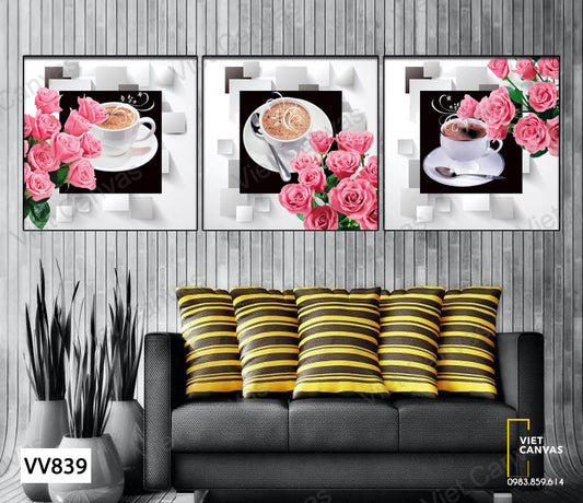 Bộ 3 Tranh Hoa Hồng Và Cà Phê - VV839