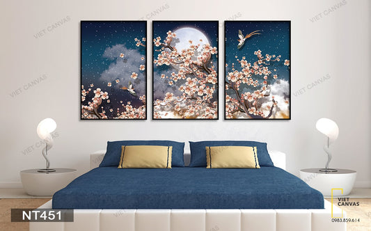 Bộ 3 Tranh Cây Hoa Dưới Ánh Trăng - NT451