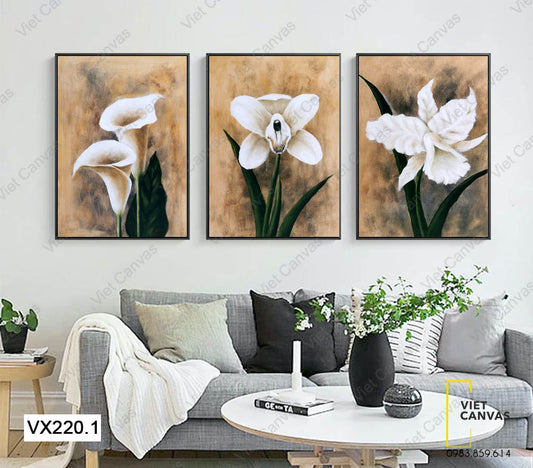 Bộ 3 Tranh Hoa Vân Môn Và Hoa Cát Lan - VX220.1
