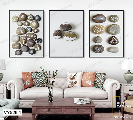 Bộ 3 Tranh Hoa Văn Trên Đá Sỏi - VY526.1