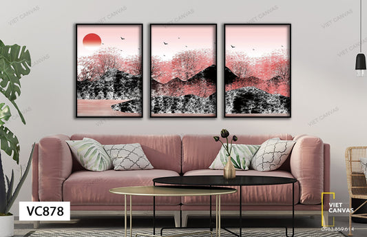 Bộ 3 Tranh Hoàng Hôn Bên Cánh Rừng Đỏ - VC878