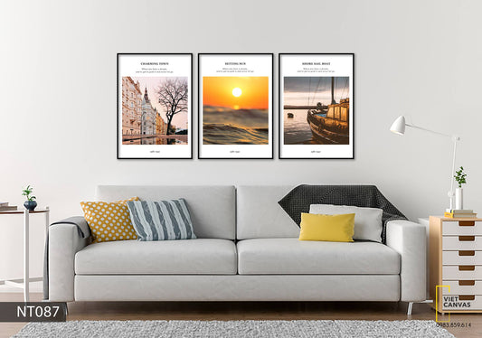 Bộ 3 Tranh Hoàng Hôn Trên Biển Và Khu Phố Thị - NT087