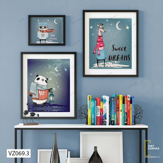 Bộ 3 Tranh Hươu Cao Cổ, Cú Mèo Và Chú Gấu - VZ069.3