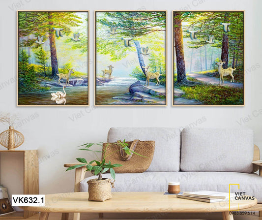 Bộ 3 Tranh Hươu Con Và Chim Bên Suối Nhỏ - VK632.1