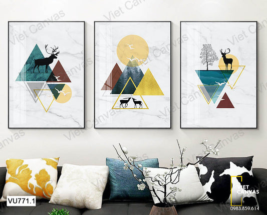Bộ 3 Tranh Hươu Con Và Hình Học - VU771.1