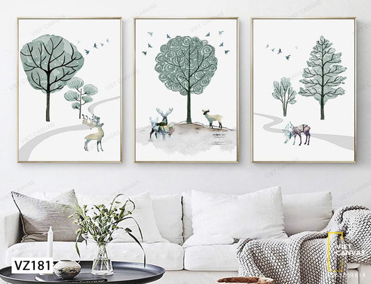 Bộ 3 Tranh Hươu Dưới Rừng Cây - VZ181