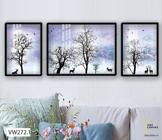 Bộ 3 Tranh Hươu Dưới Tán Cây - VW272.1
