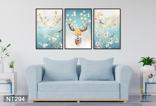 Bộ 3 Tranh Hươu Và Hoa - NT294