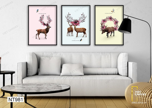 Bộ 3 Tranh Hươu Và Những Vòng Hoa - NT981
