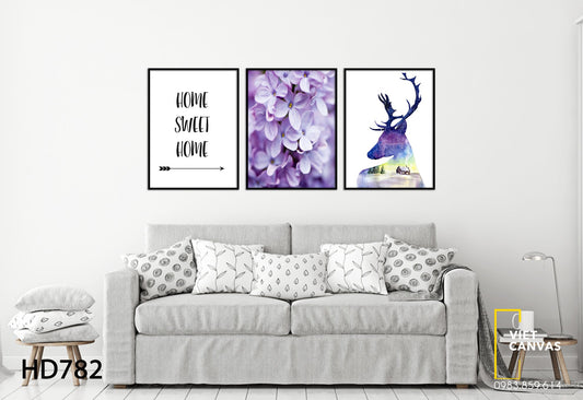 Bộ 3 Tranh Hươu, Hoa Tím Và Quotes - HD782