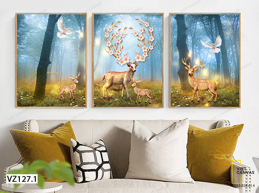 Bộ 3 Tranh Hươu Trong Rừng - VZ127.1