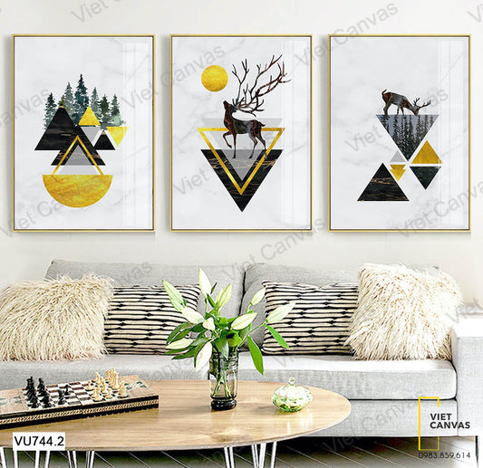 Bộ 3 Tranh Hươu Và Hình Học - VU744.2