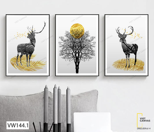 Bộ 3 Tranh Hươu Và Cây - VW144.1