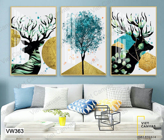 Bộ 3 Tranh Hươu Và Cây Cổ Thụ - VW363