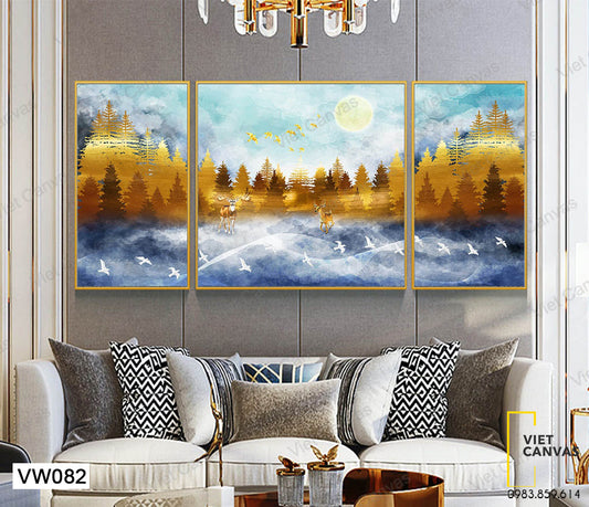 Bộ 3 Tranh Hươu Và Cây Thông Vàng - VW082