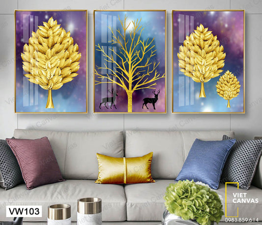 Bộ 3 Tranh Hươu Và Cây Vàng Rực - VW103