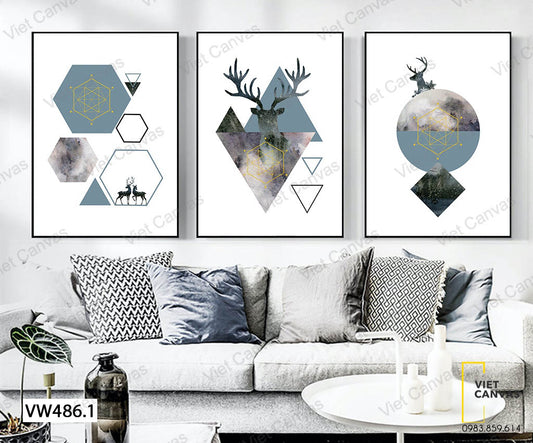 Bộ 3 Tranh Hươu Và Hình Học - VW486.1