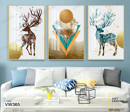 Bộ 3 Tranh Hươu Và Hình Khối - VW365