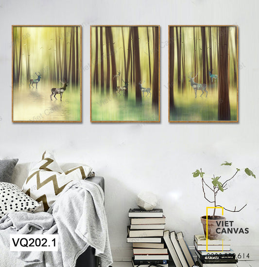 Bộ 3 Tranh Hươu Và Khu Rừng - VQ202.1