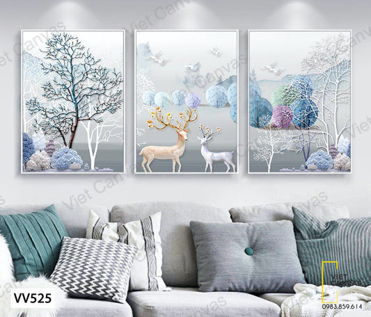 Bộ 3 Tranh Hươu Và Khu Rừng - VV525