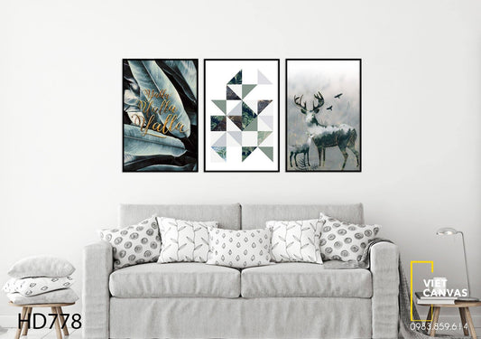Bộ 3 Tranh Hươu Và Lá Cây Xanh - HD778
