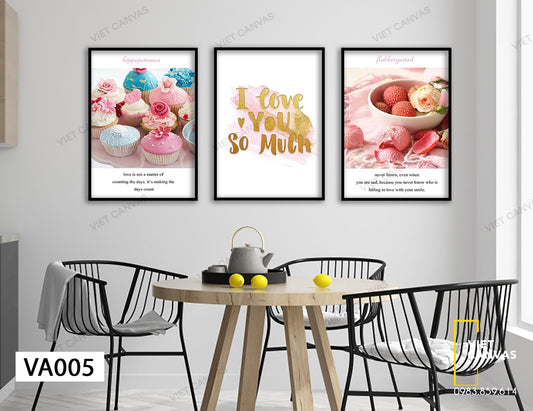 Bộ 3 Tranh Bánh Ngọt Và Quotes I love You So Much - VA005
