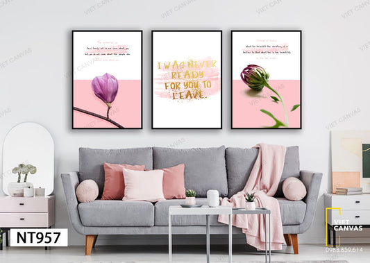 Bộ 3 Tranh Hoa Tím Mộng Mơ Và Quotes I Was Never Ready For You To Leave - NT957