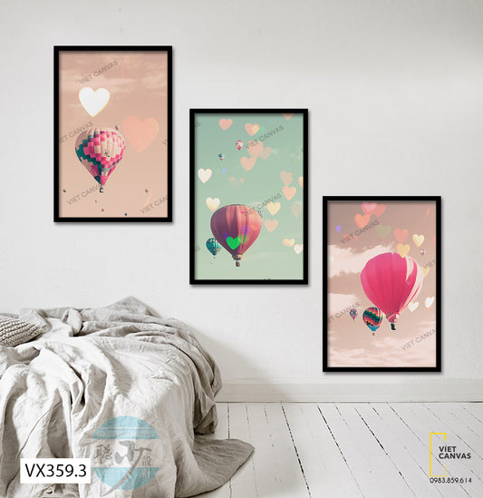 Bộ 3 Tranh Khinh Khí Cầu Màu Hồng - VX359.3