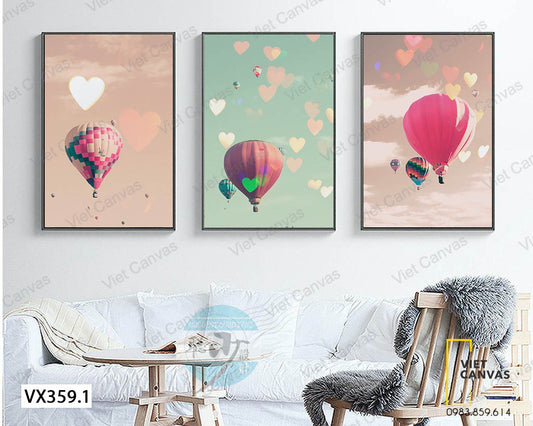 Bộ 3 Tranh Khinh Khí Cầu Và Trái Tim - VX359.1